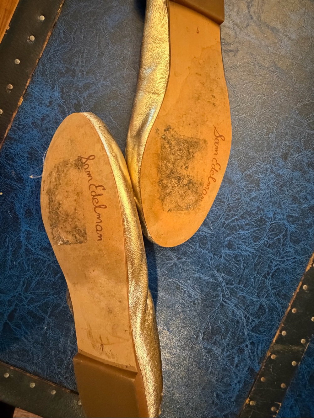 Sam Edelman Metallic Gold Ballet Flats with Bow Accent - Picture 3 of 4